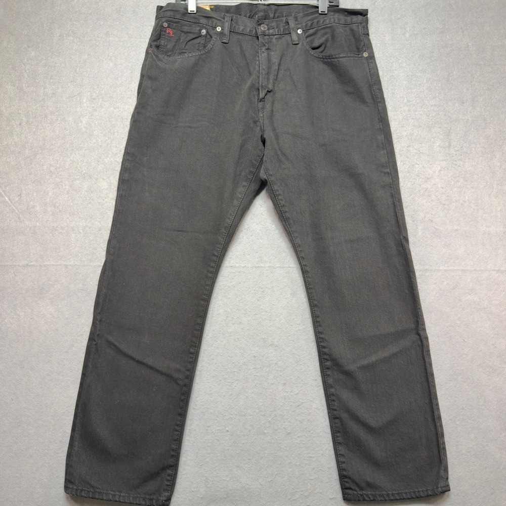 Polo Ralph Lauren Hampton Straight Black Denim Jeans‎ Mens 35x30 Cotton RL Logo
